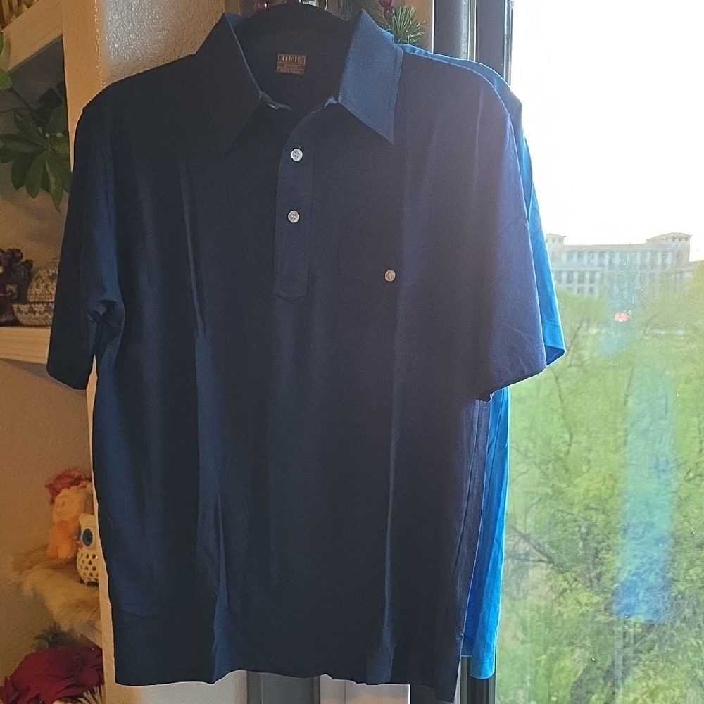 Vintage Elegant THANE Navy Polo Shirt for Men size Large